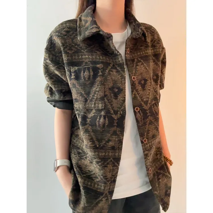 复古民族风衬衫式夹克男款秋冬季满印巴洛克毛呢外套潮牌情侣上衣