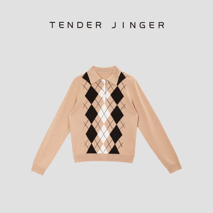Tender Jinger【小叙清秋】菱形复古套头撞色针织毛衣T53BBS41178