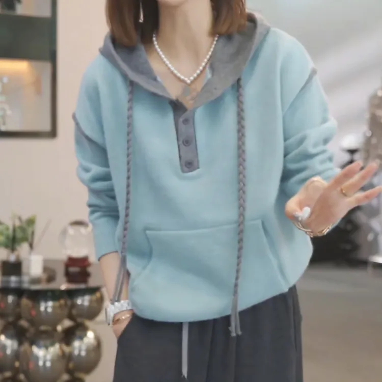 设计感撞色连帽毛衣外套女2025秋季新款慵懒风时尚休闲百搭上衣