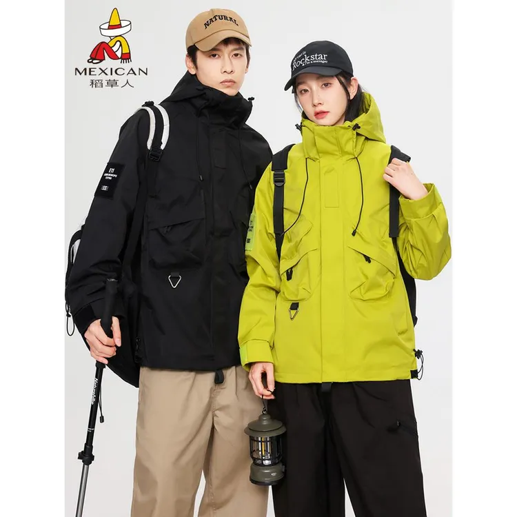 稻草人2025春秋新款户外单层冲锋衣男女工装外套防风防水登山服潮