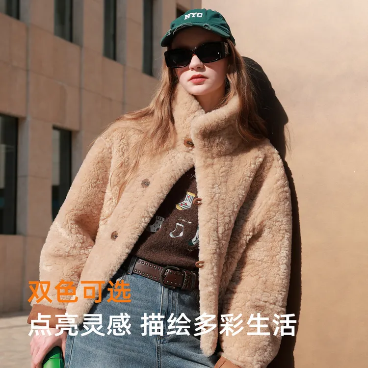 【三彩懒人皮草】可机洗2025冬季新款双面两穿仿麂皮毛外套短女M