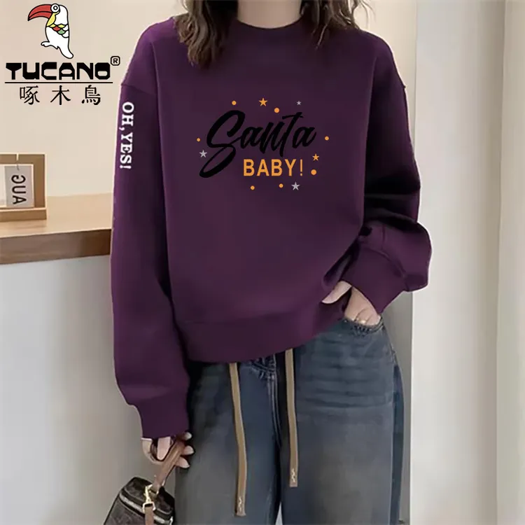 啄木鸟纯棉复古洋气时尚卫衣女加绒新款减龄外穿宽松百搭显瘦上衣