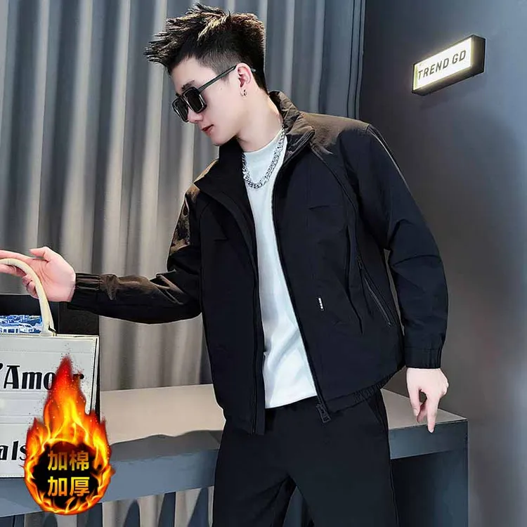 秋冬新款立领纯色工装加厚夹克男士高级感潮流修身百搭上衣男外套