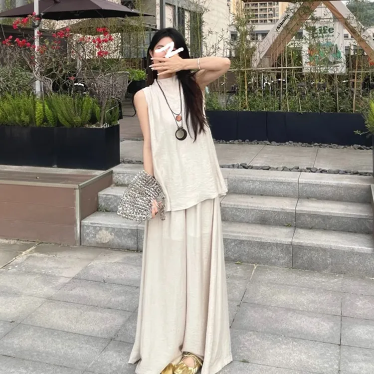 松弛感老钱风运动套装女夏宽松显瘦洋气无袖上衣阔腿裤休闲两件套