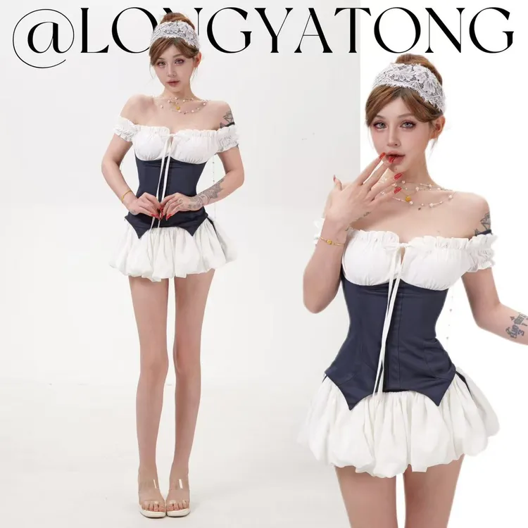 龙牙童推荐【天鹅湖畔】夏季新款辣妹显瘦套装欧美短款裙裤ol性感