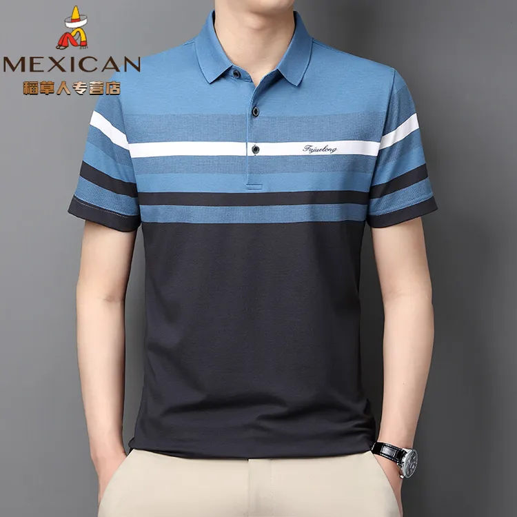 稻草人时尚男士短袖条纹Polo衫夏季新款舒适透气棉质弹性休闲上衣