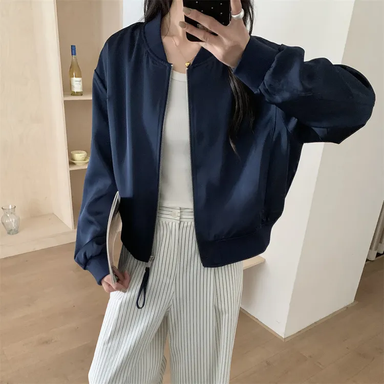 2025新款韩系百搭立领休闲圆领宽松高奢质感短款棒球服外套-