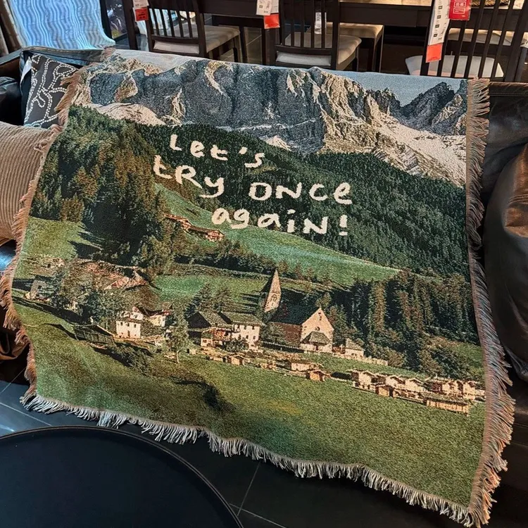 阿尔卑斯山风景线毯多功能沙发毯艺术挂毯装饰画客厅挂画野餐垫