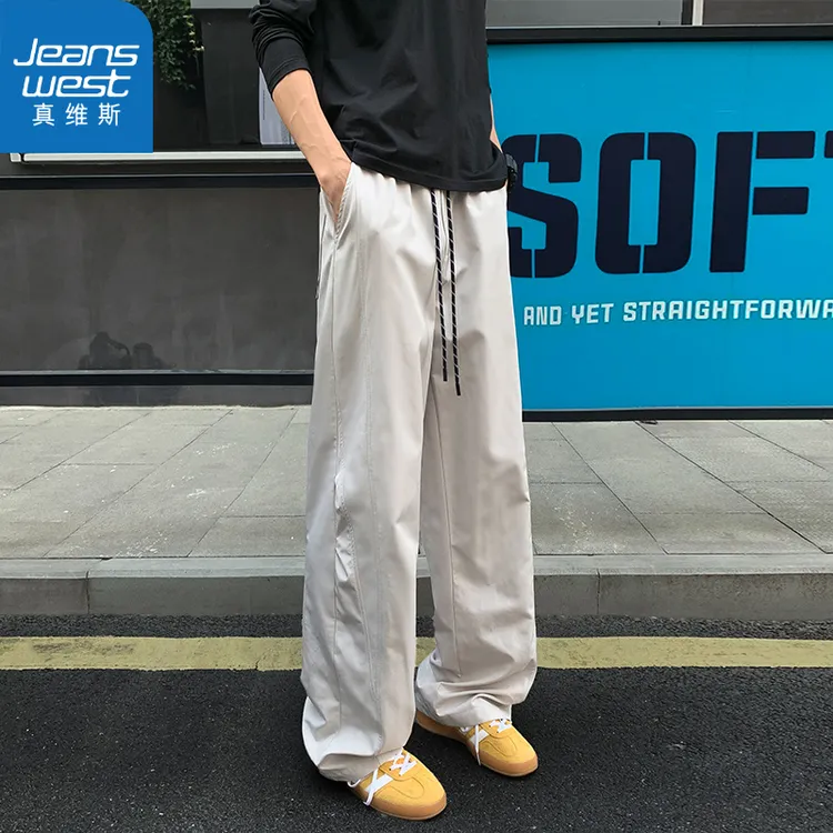 真维斯美式褶皱机能工装裤子男士春秋季新款潮牌直筒阔腿休闲裤男