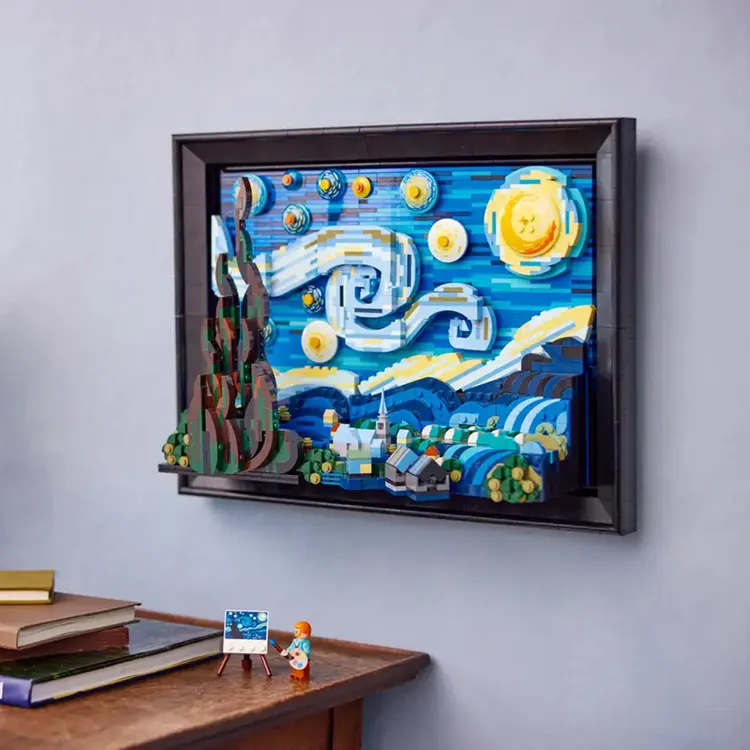 梵高星空积木画3D立体拼图女生高颜值氛围感摆件男孩拼装玩具礼物