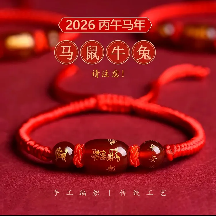 非金属布艺手链 2026年十二生肖本命年红绳手链手工编织马年手绳