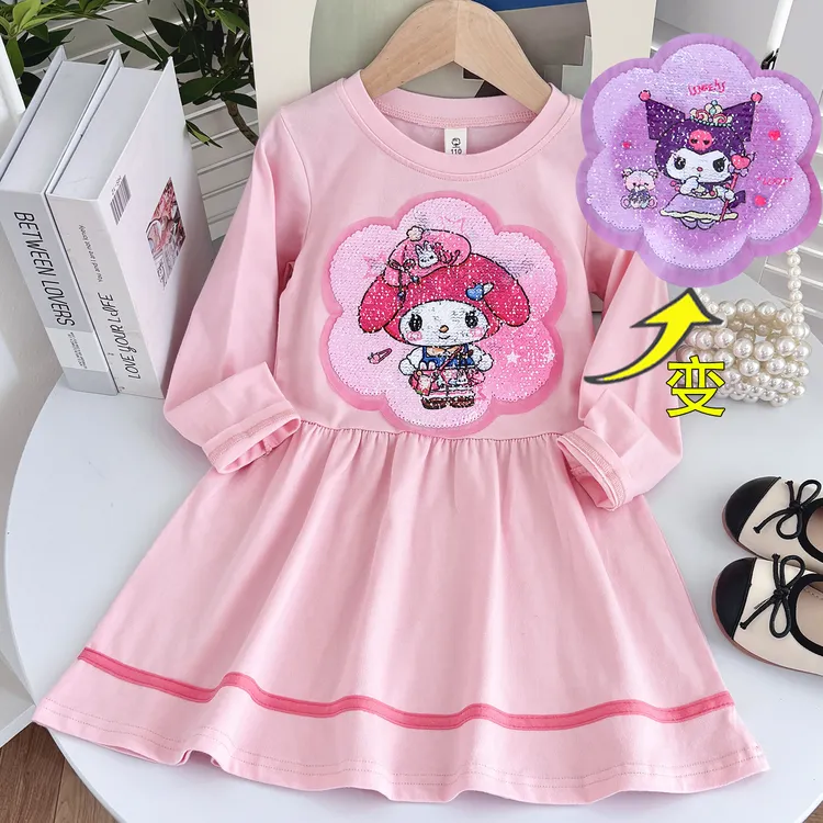 童裙春秋季新款女童长袖连衣裙儿童洋气卡通变色裙子宝宝公主裙