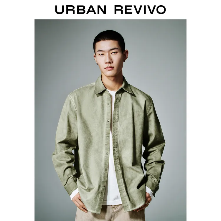 UR2025春季新款男装时尚百搭擦色做旧长袖开襟衬衫UMY250008
