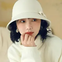复古毛呢盆帽女秋冬圆顶礼帽留洋千金大小姐白月光渔夫帽