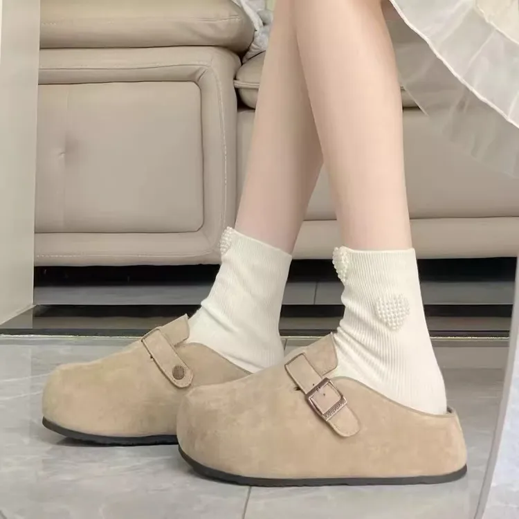 厚底内增高5CM松果勃肯鞋女2025春夏季复古厚底一脚蹬外穿包头拖