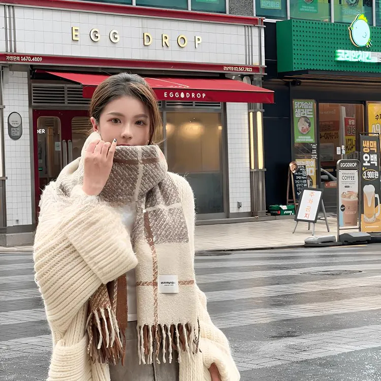 新款女秋冬韩版经典百搭格子保暖加厚时尚网红保暖围脖女学生ins
