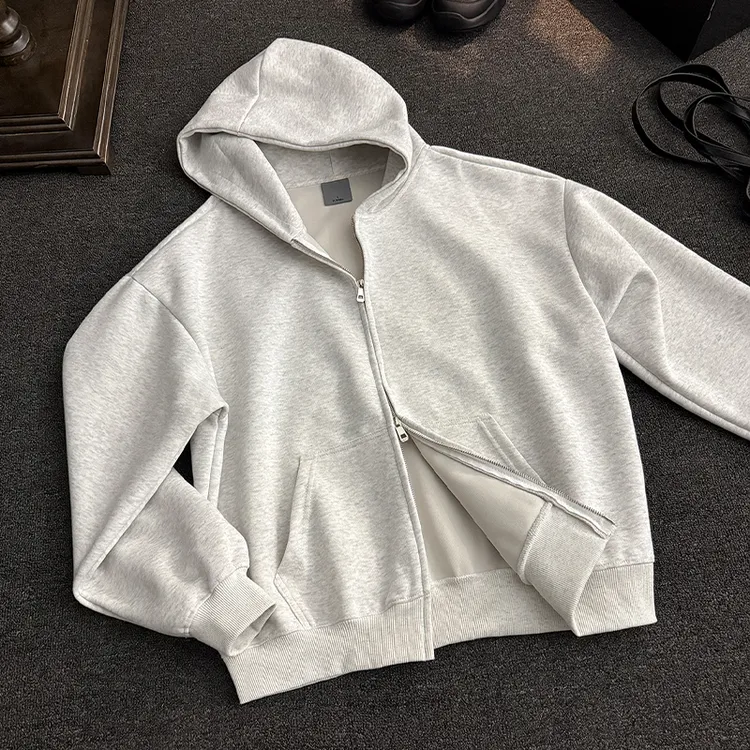 MZWRA基础款连帽米灰色卫衣外套男秋冬重磅美式潮流开衫2025新款