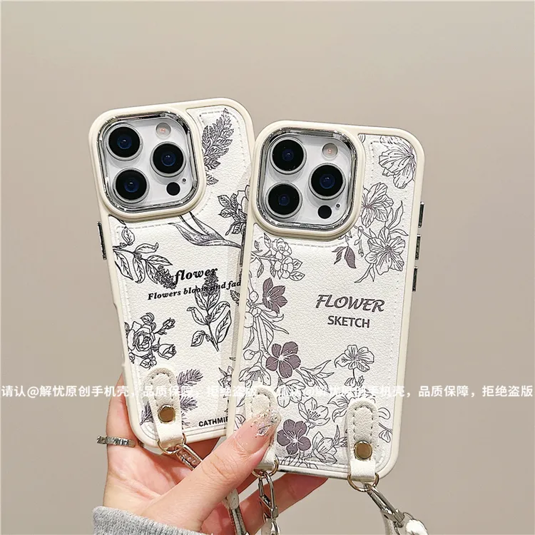 电镀镜框皮纹鼓包适用苹果16/iPhone/华为pura80手机保护壳防摔潮