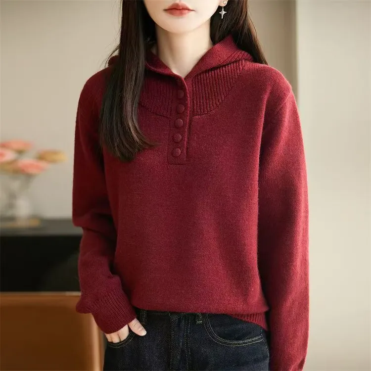 法式连帽针织衫女高端加厚上衣宽松小衫