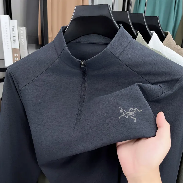 【精品撤柜】男士秋运动刺绣长袖polo衫速干宽松半拉链休闲免烫T恤