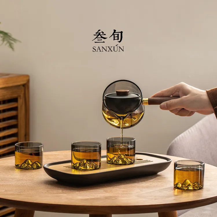 叁旬远山转转泡自动侧把泡茶壶家用高档玻璃懒人泡茶神器功夫茶具