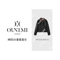 欧倪蜜 OUNIMI 螺纹领翻领宽松休闲长袖皮外套上衣ss26326