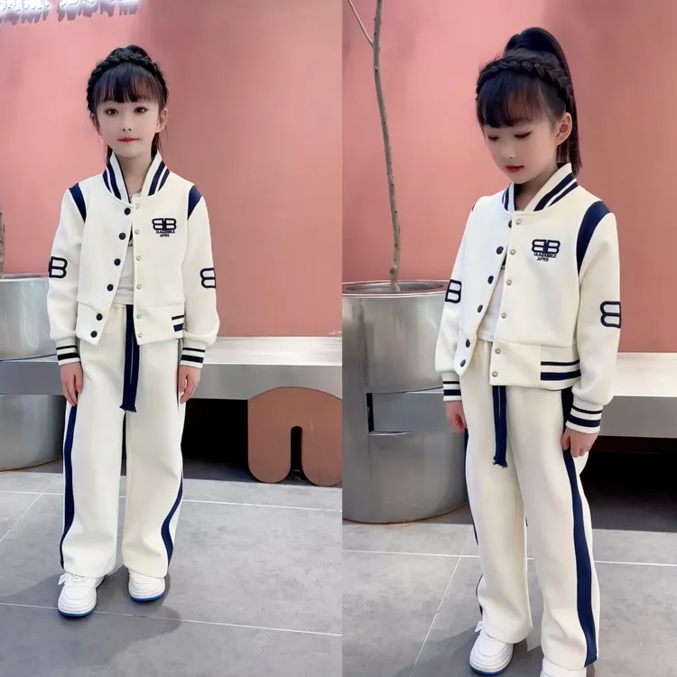 女童棒球服套装2025春装新款洋气春季时髦开衫休闲裤中大童运动装