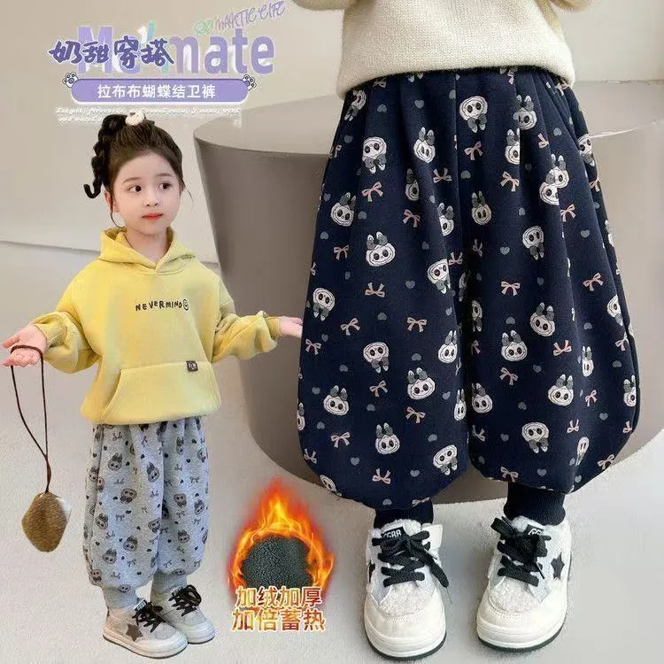 儿童加绒裤子女童秋冬新款加绒加厚卫裤洋气宝宝束脚裤外穿休闲裤