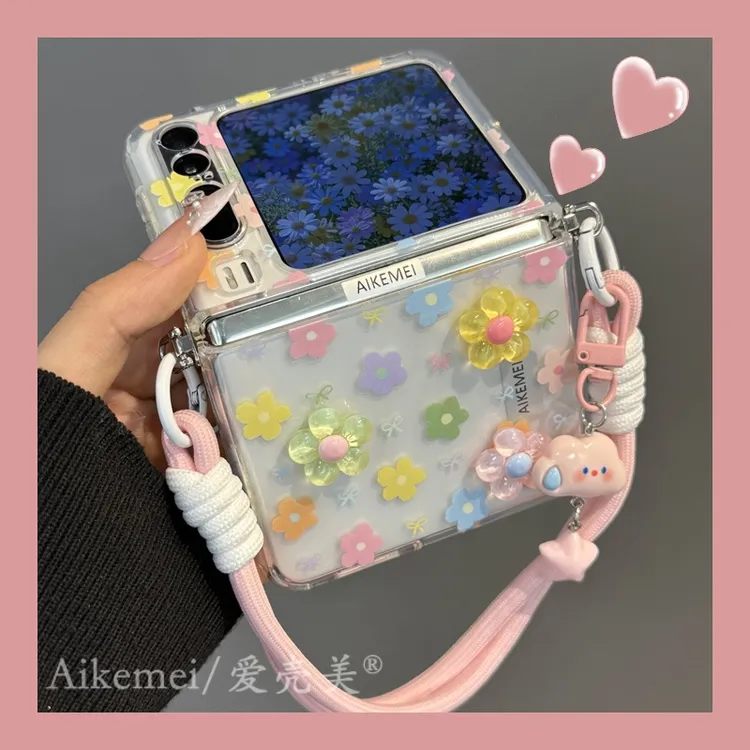 适用华为purax典藏版折叠屏手机壳pocket2彩色蝴蝶结立体花朵手绳