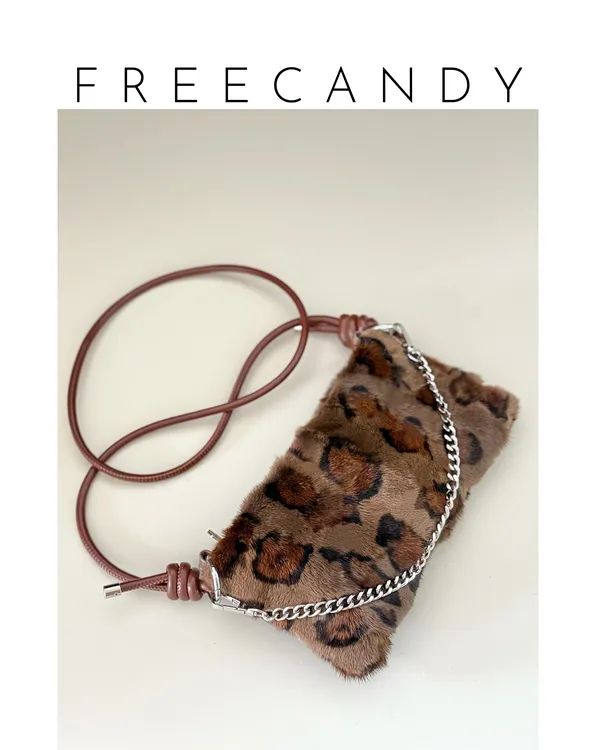 FREECANDY原创水貂皮草包简约百搭豹纹包包斜挎单肩手提女包