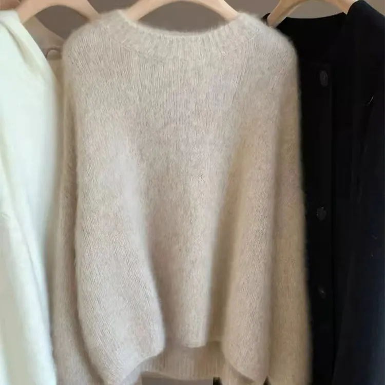 温柔风秋冬新款羊毛衫女100%纯羊毛针织宽松羊毛衫圆领毛衣百搭