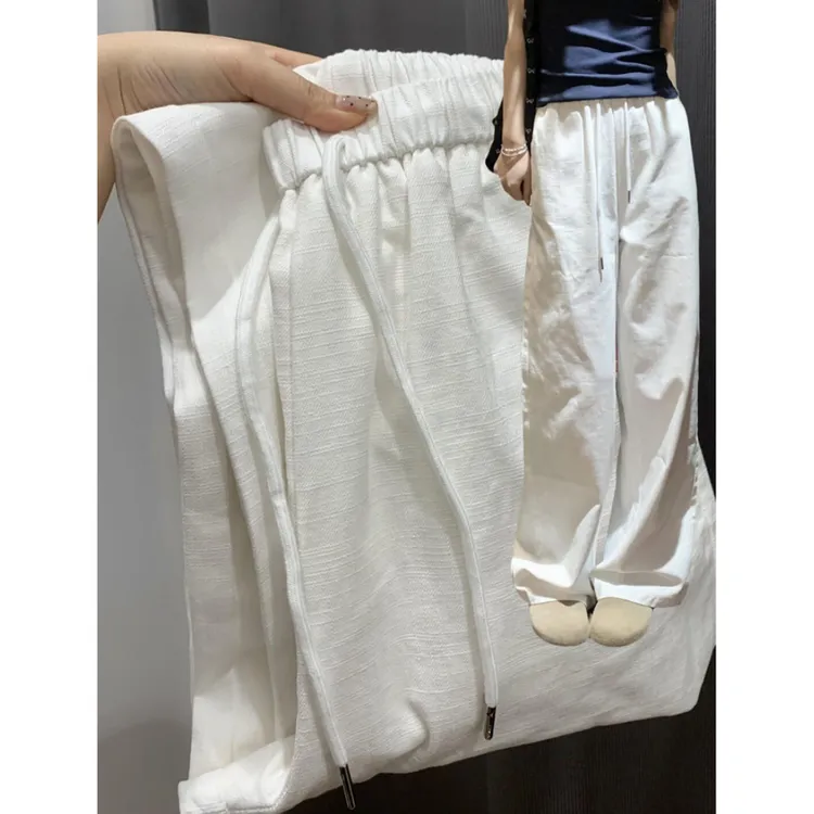 梨形身材白色运动休闲裤女夏季大码胖妹妹mm高腰宽松显瘦阔腿长裤