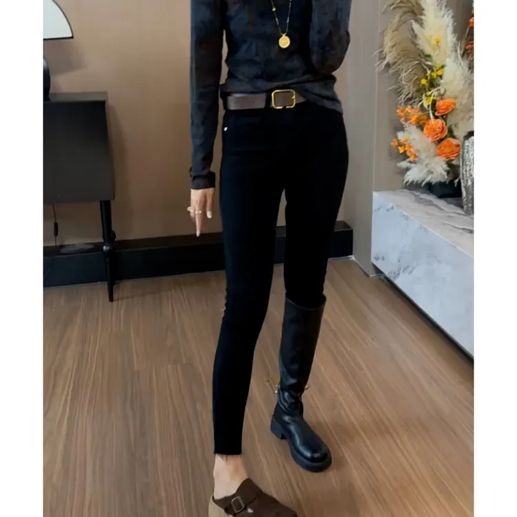 黑色高腰牛仔裤女2025春秋新款修身显瘦紧身弹力小个子九分小脚裤