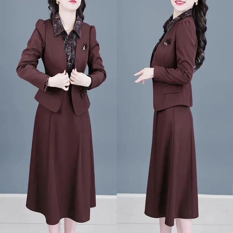 2025年秋季新款时尚气质显瘦西装外套POLO领连衣裙休闲两件套装女