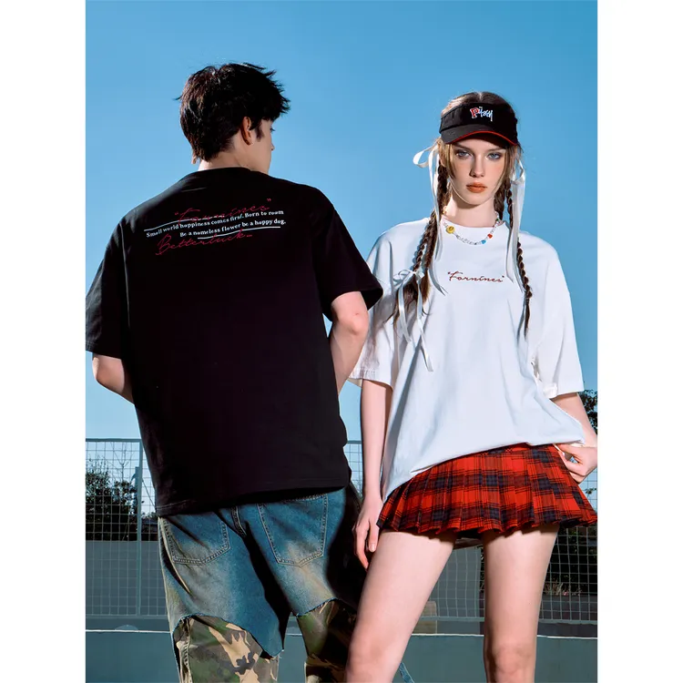 FORNINES重磅纯棉刺绣短袖T恤男女情侣装上衣潮牌夏季半袖打底衫