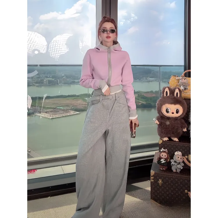 欧货高级感休闲运动套装女秋季时尚洋气宽松显瘦卫衣阔腿裤两件套