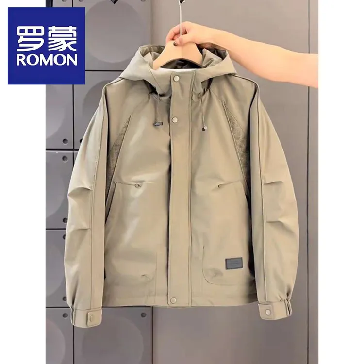 罗蒙二棉外套男士冲锋衣连帽工装帅气青年百搭休闲棉服款夹棉夹克