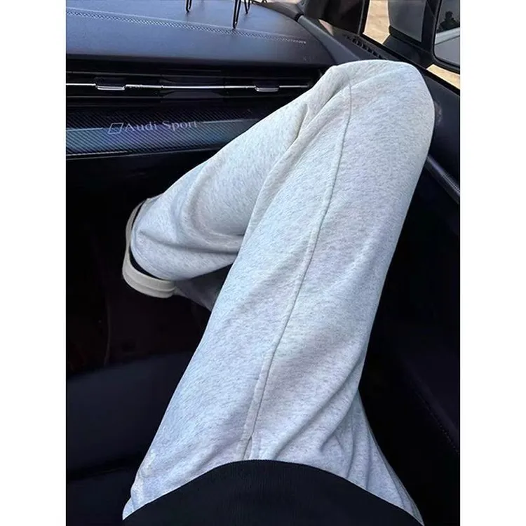 男生休闲卫裤花灰色裤子外穿阔腿裤 显瘦直筒