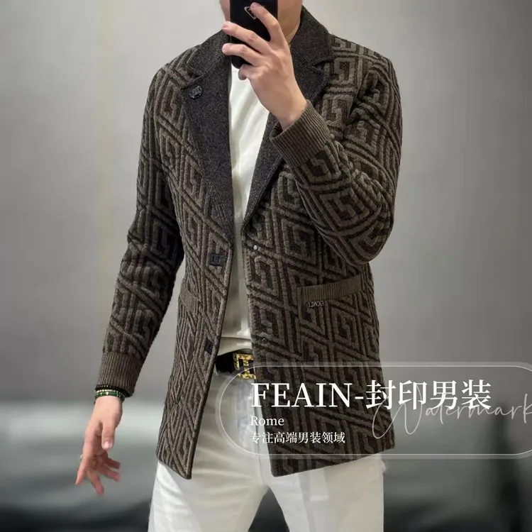 【雪尼尔2.0升级】高端男士进口雪尼尔绒立体雕花一手长风衣25869