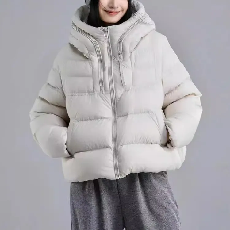气质简约连帽短款羽绒棉服女2025冬季新款设计感宽松显瘦时尚外套