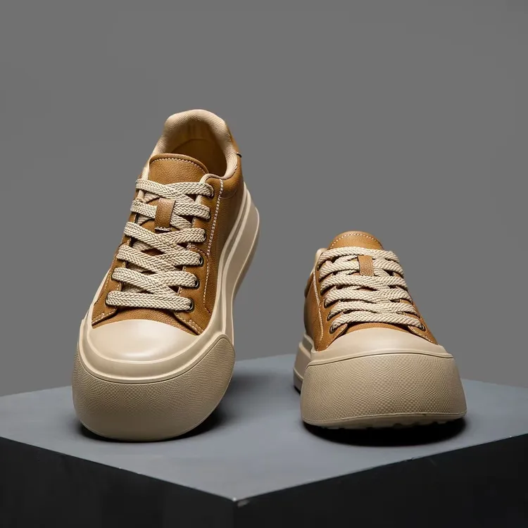 【全新升级 加绒来袭】潮流秋冬新款牛皮板鞋低帮增高防滑耐磨男鞋