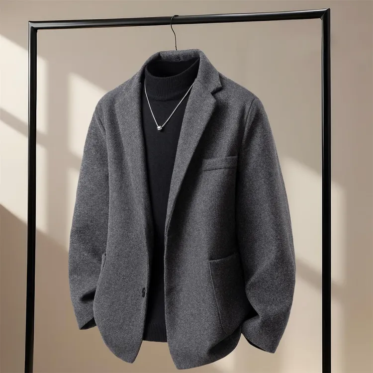 毛呢大衣高级感男加棉加厚外套保暖小西装冬季百搭男士毛呢美式