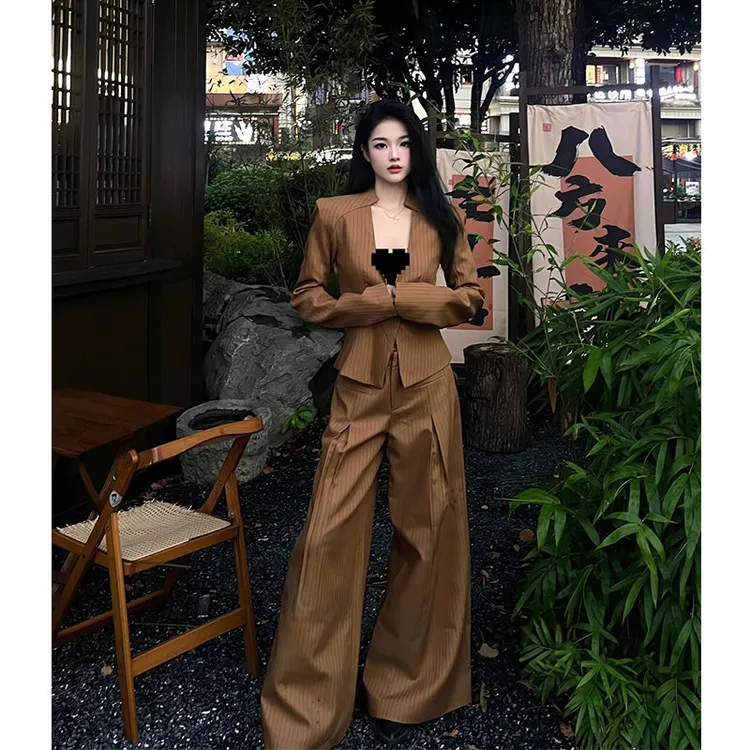 QINGZHI 美式炸街女港风轻奢长袖纽扣西装气质富婆风小众休闲风