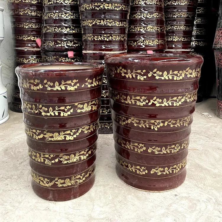 新款高承重圆形陶瓷花盆搭相应托盘耐用特大号客厅落地幸福树