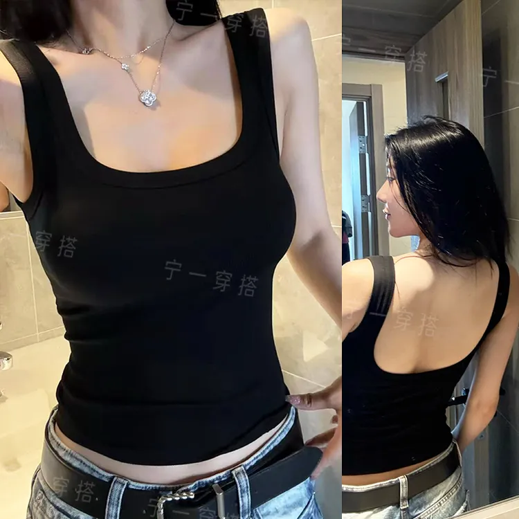 NY6010 露背宽肩带背心女夏外穿美背吊带辣妹宁一带胸垫显瘦上衣