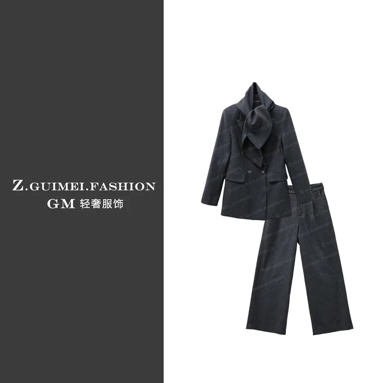 【肆姐高定】围巾款羊毛西服三件套装XY3594