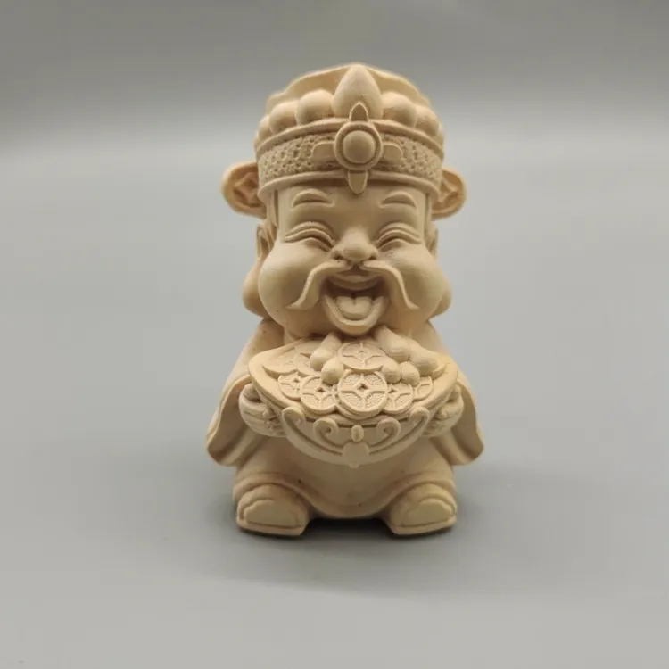 精雕财神爷黄杨木摆件车载客厅手把件工艺品