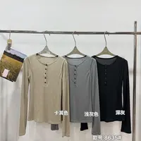 杨杨 潇家-（百搭必入）天丝羊毛小众设计长袖修身排扣打底衫8635