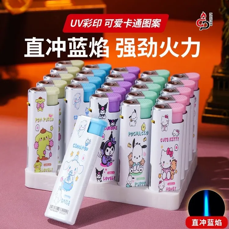 珍珠漆新款可爱卡通图案打火机金属直冲防风个性防爆耐用充气批发