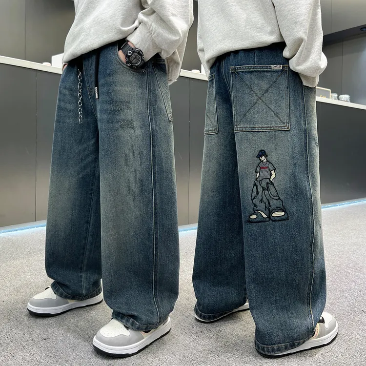 男童秋装韩版牛仔裤2025新款儿童春秋洋气直筒裤子男孩时髦长裤潮